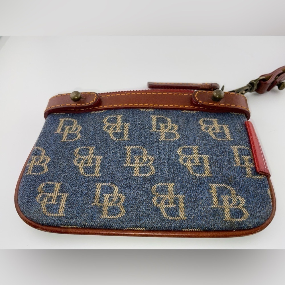 Dooney & Bourke Blue And Brown Signature Wristlet With Keychain​​​​​​​​​​​​​​​